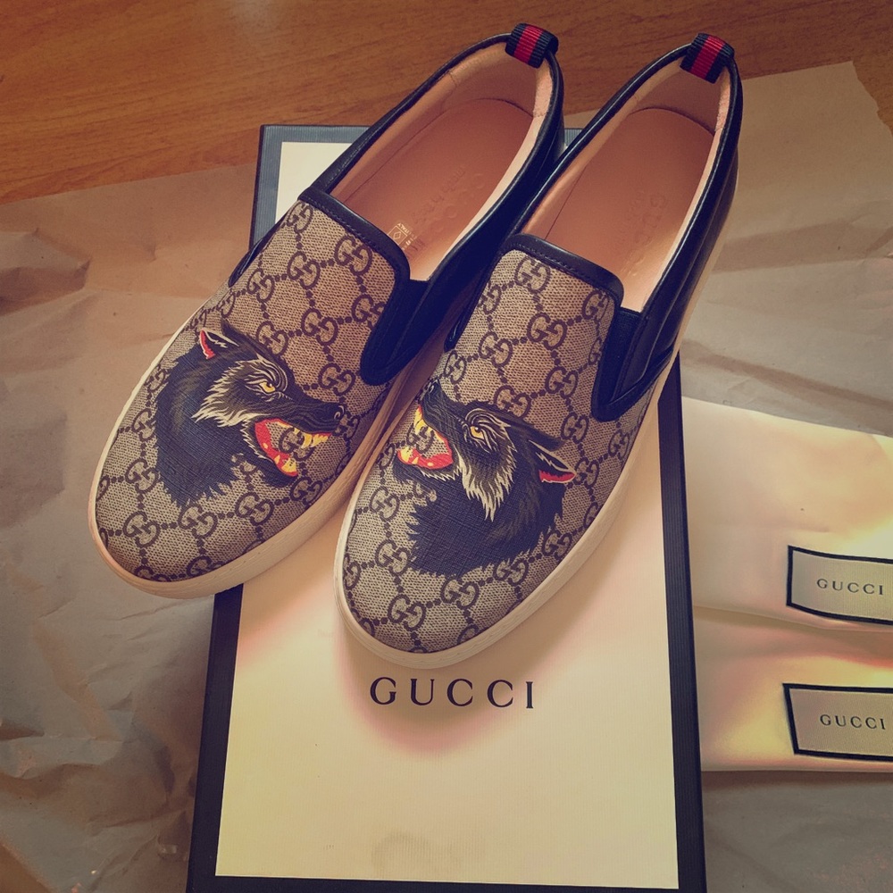 Gucci Men Wolf GG Supreme Dublin SlipOn Sneaker 8G